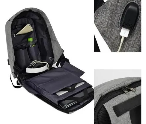 Maleta Antirrobo Morral Con Puerto Y Cable Usb Impermeable Negra